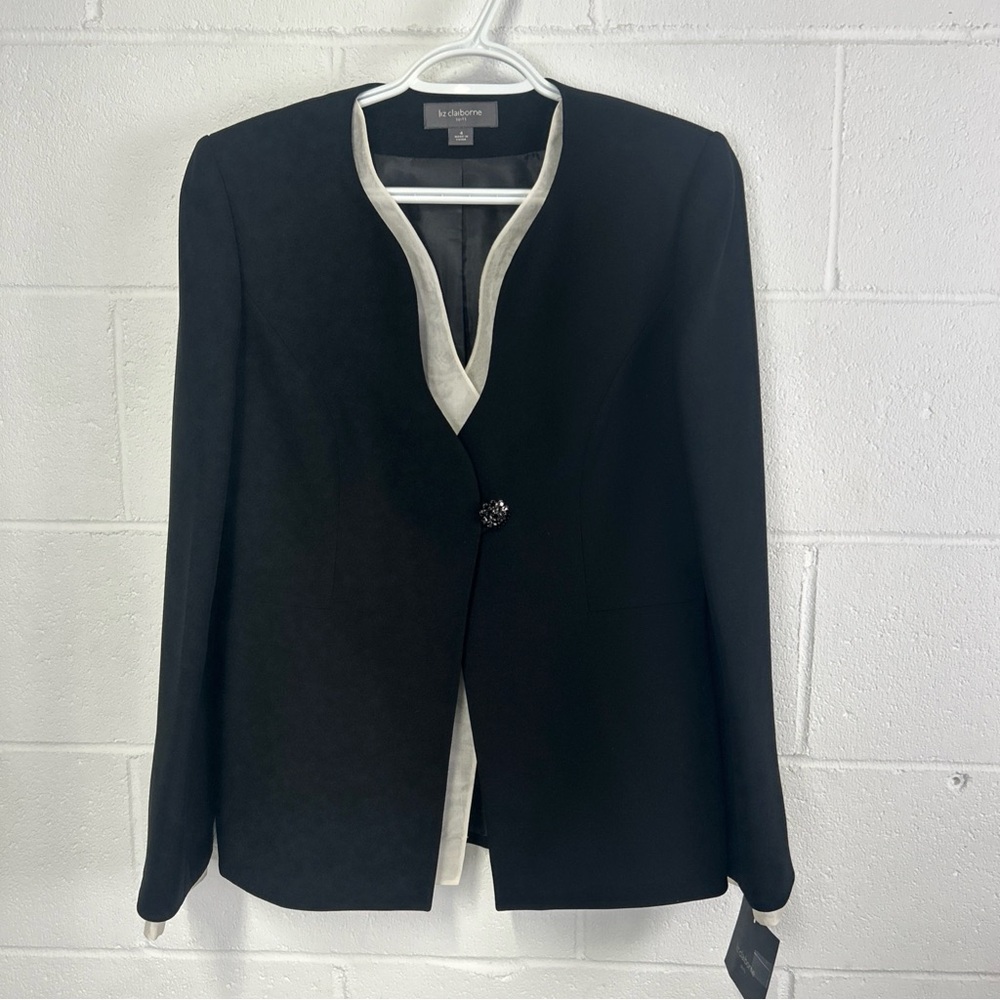 Liz Claiborne Black Blazer with White Trim